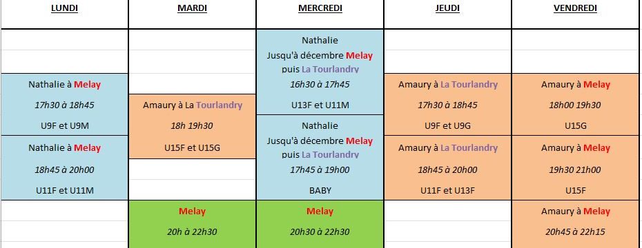 Changement : Planning Entrainement 2023-2024